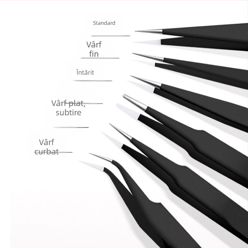 Pensete anti-statice din oțel inoxidabil, vârf de precizie în formă de cot, vârf din oțel cu carbon înalt pentru sudarea componentelor electronice