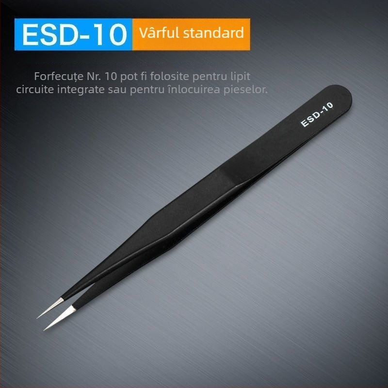 Pensete anti-statice din oțel inoxidabil, vârf de precizie în formă de cot, vârf din oțel cu carbon înalt pentru sudarea componentelor electronice