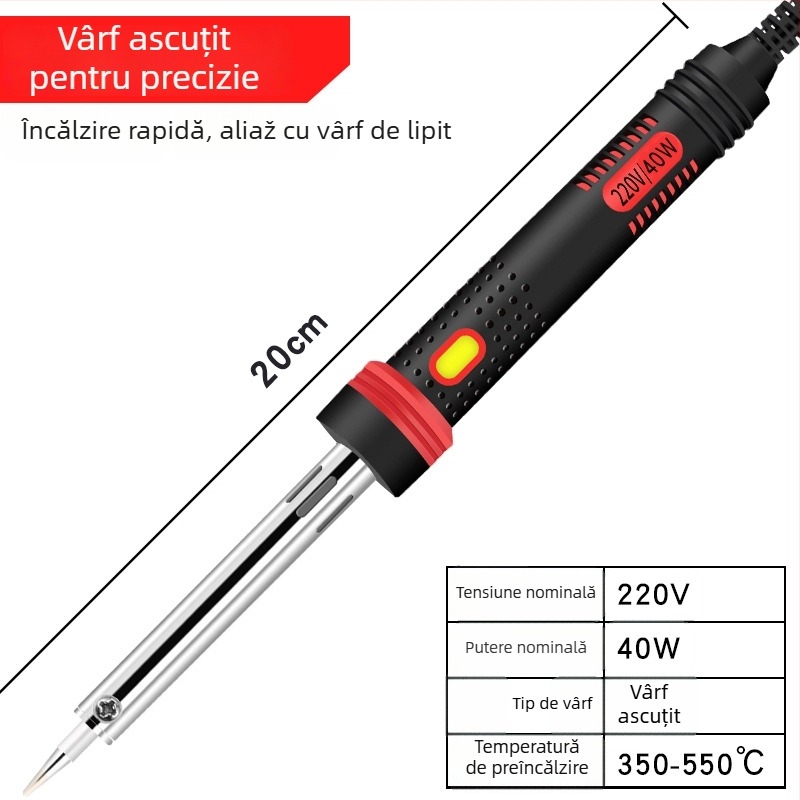 MMHJ Fier de lipit electric, 80–300W, 220V, vârf plat, mâner din plastic, vârf fără plumb