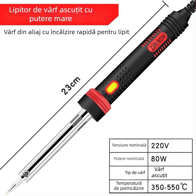 MMHJ Fier de lipit electric, 80–300W, 220V, vârf plat, mâner din plastic, vârf fără plumb