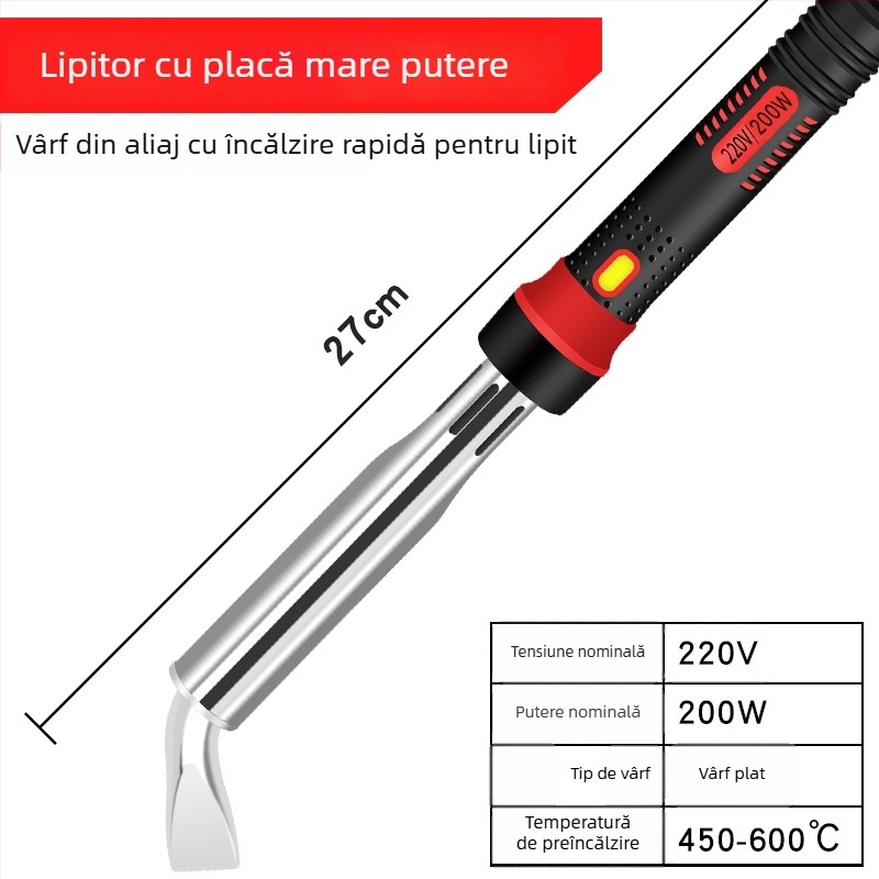 MMHJ Fier de lipit electric, 80–300W, 220V, vârf plat, mâner din plastic, vârf fără plumb