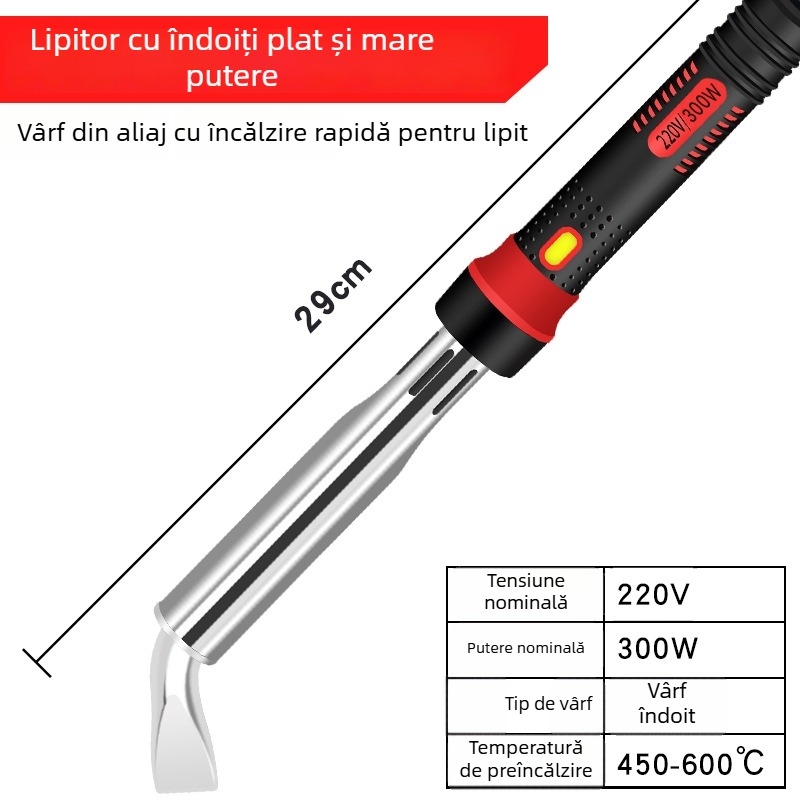 MMHJ Fier de lipit electric, 80–300W, 220V, vârf plat, mâner din plastic, vârf fără plumb