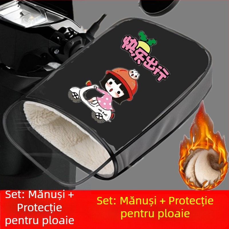 Husă pentru ghidoane de vehicule electrice, căptușită cu fleece, groasă, impermeabilă, pentru biciclete electrice și motociclete