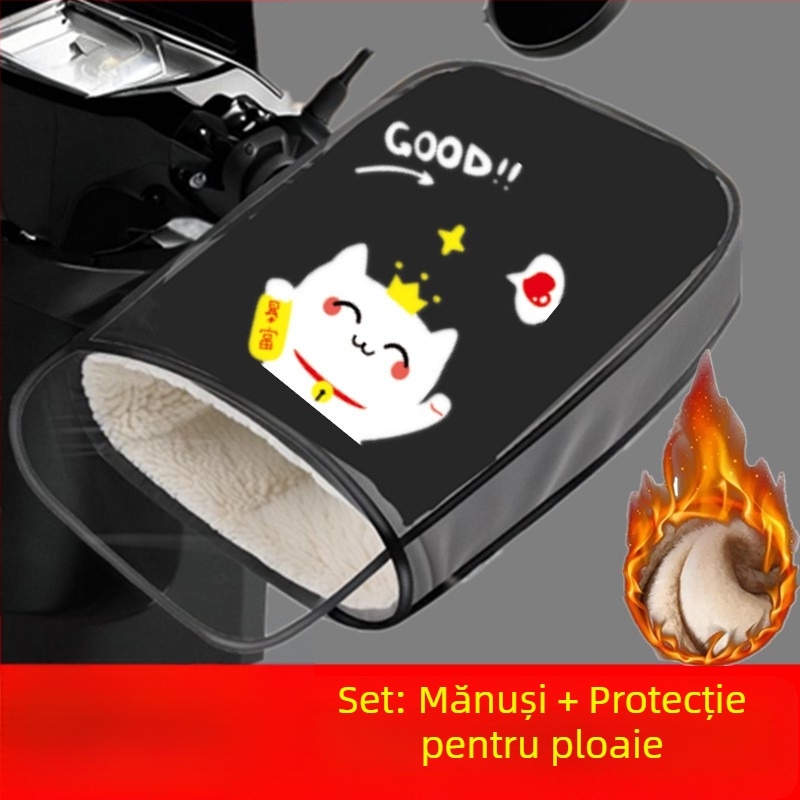 Husă pentru ghidoane de vehicule electrice, căptușită cu fleece, groasă, impermeabilă, pentru biciclete electrice și motociclete