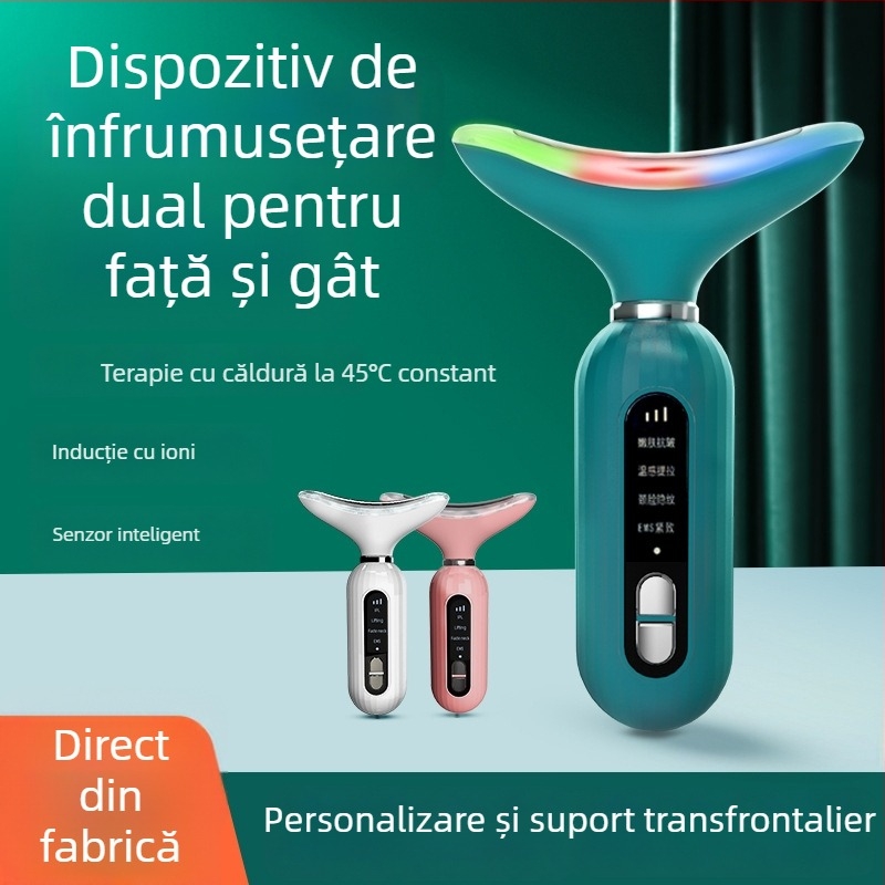Instrument de înfrumusețare pentru gât cu masaj prin vibrații, frumusețe fotonică și microcurent – rejuvenare a pielii, încărcare USB, utilizare în gospodărie
