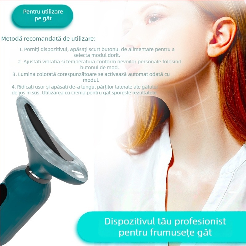 Instrument de înfrumusețare pentru gât cu masaj prin vibrații, frumusețe fotonică și microcurent – rejuvenare a pielii, încărcare USB, utilizare în gospodărie