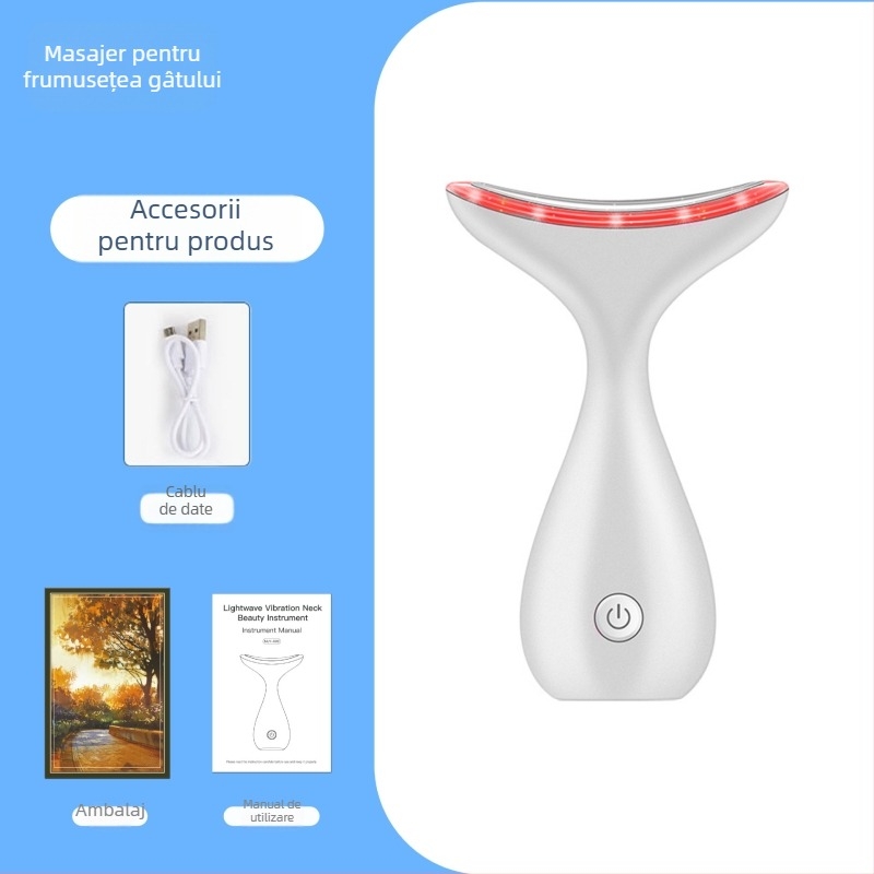 Instrument de înfrumusețare pentru gât cu masaj prin vibrații, frumusețe fotonică și microcurent – rejuvenare a pielii, încărcare USB, utilizare în gospodărie
