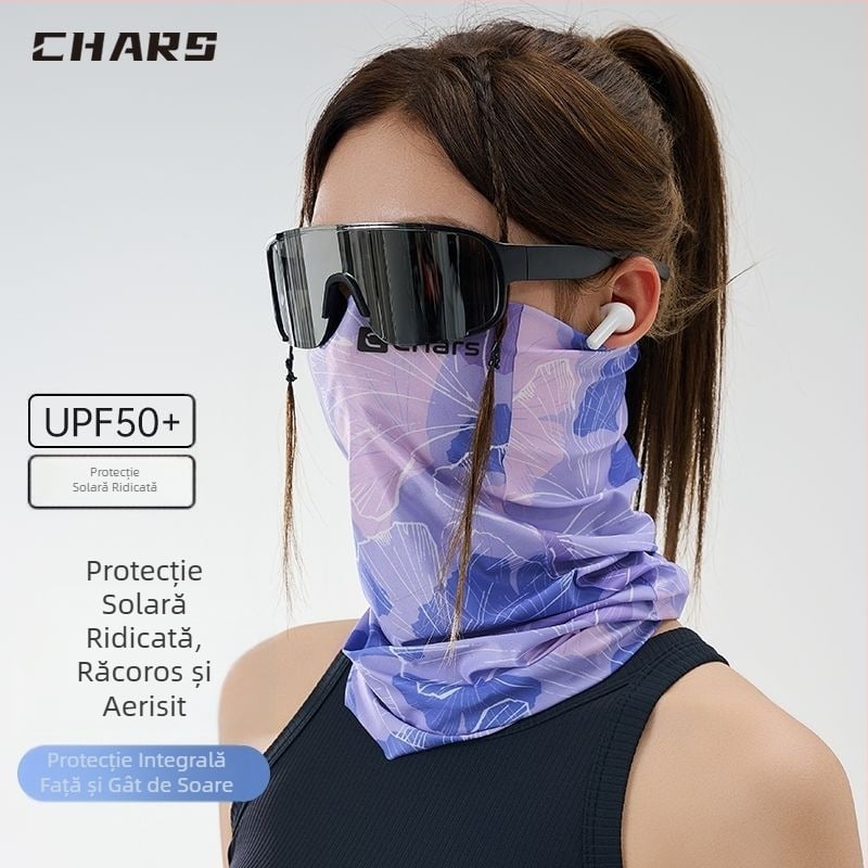 Mască de protecție solară pentru femei – eșarfă de cap din ice silk, model cu dungi, stil casual, pentru exterior, accesorii sportive pentru cap