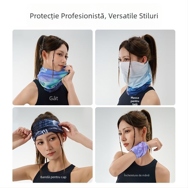 Mască de protecție solară pentru femei – eșarfă de cap din ice silk, model cu dungi, stil casual, pentru exterior, accesorii sportive pentru cap