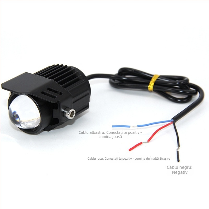 Far LED pentru motocicletă cu lentilă, corp din aluminiu, LEDuri dual-color, 18W pe lampă, 12–85V input, Model Q9