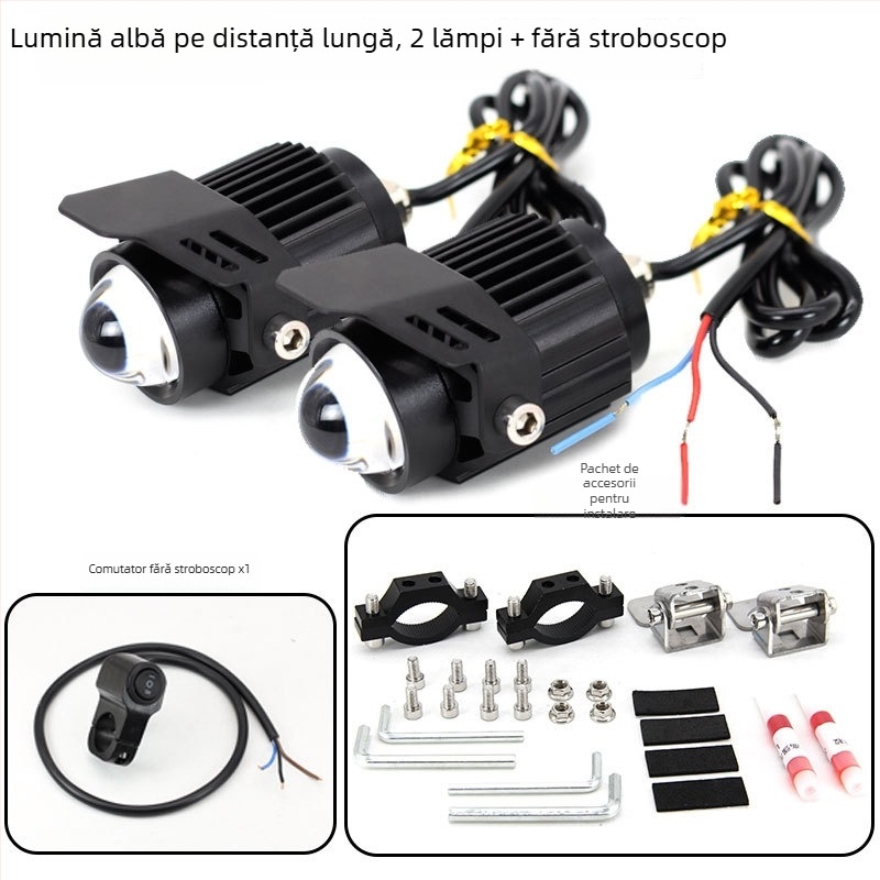 Far LED pentru motocicletă cu lentilă, corp din aluminiu, LEDuri dual-color, 18W pe lampă, 12–85V input, Model Q9