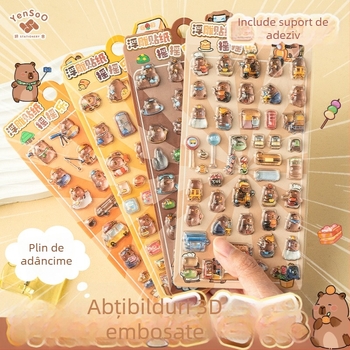 Abțibild pentru telefon 3D relief Capybara – desen animat, lucrat manual; Materiale: hârtie + PVC autoadeziv + rășină epoxidică; Greutate: 23 g; Brand: Zero Alliance