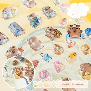 Abțibild pentru telefon 3D relief Capybara – desen animat, lucrat manual; Materiale: hârtie + PVC autoadeziv + rășină epoxidică; Greutate: 23 g; Brand: Zero Alliance