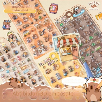 Abțibild pentru telefon 3D relief Capybara – desen animat, lucrat manual; Materiale: hârtie + PVC autoadeziv + rășină epoxidică; Greutate: 23 g; Brand: Zero Alliance