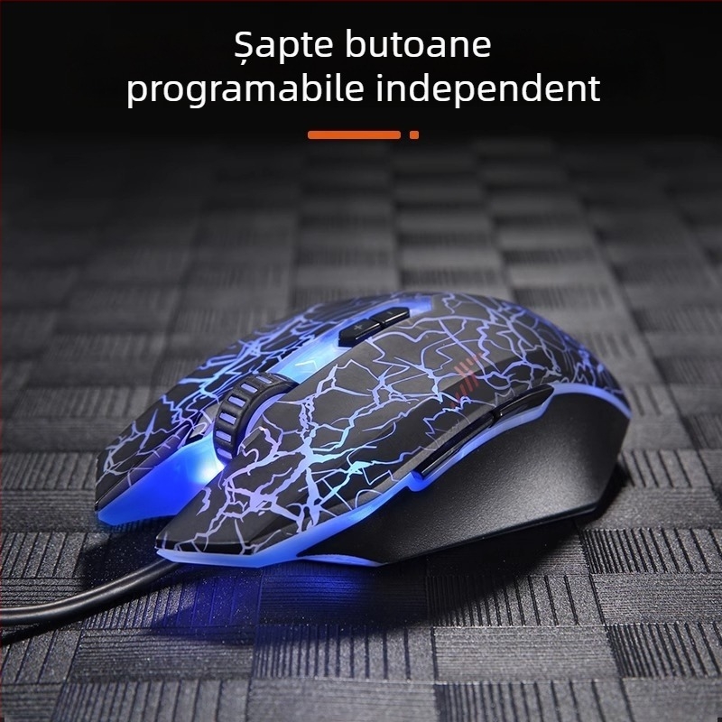 Mouse optic cu fir pentru gaming – 6 niveluri DPI, 4000 DPI, 8 butoane, USB, ergonomic