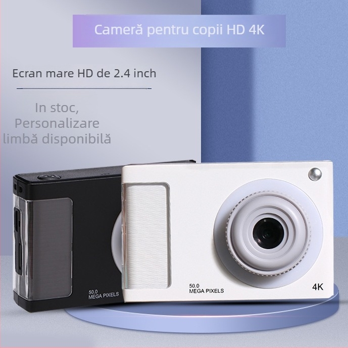 4K Cameră pentru copii cu cameră duală frontală și spate, senzor CMOS 24 MP, zoom optic 4x, ecran LCD 2,4 inch