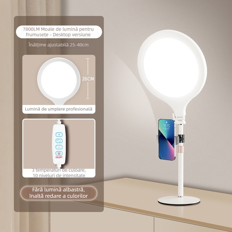 D Fill Light pentru streaming live și selfie în interior – 20W, trei temperaturi de culoare, model Easy Broadcast Moonlight Lamp