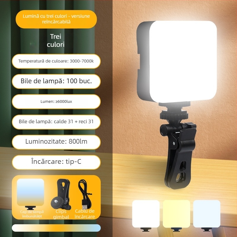 Lumină LED pentru selfie cu temperatură dublă a culorii, pentru fotografie, video și conferințe — portabilă, sub 10W, model GZ-669