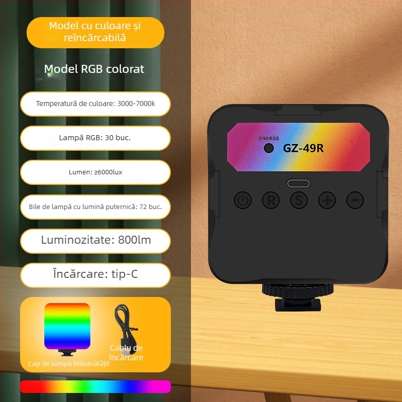 Lumină LED pentru selfie cu temperatură dublă a culorii, pentru fotografie, video și conferințe — portabilă, sub 10W, model GZ-669