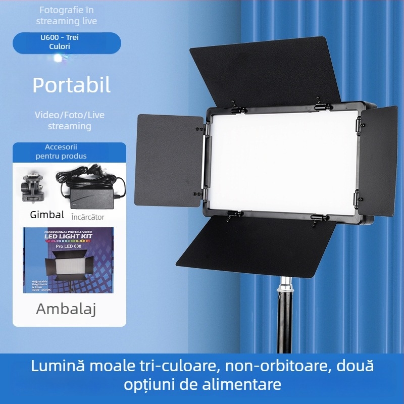 Lumină de umplere pentru fotografie LED416, cu trei temperaturi ale culorii, reglabilă 2500-9900K, 10-50W, 220V, pentru transmisiuni live, înregistrări video și fotografie de studio