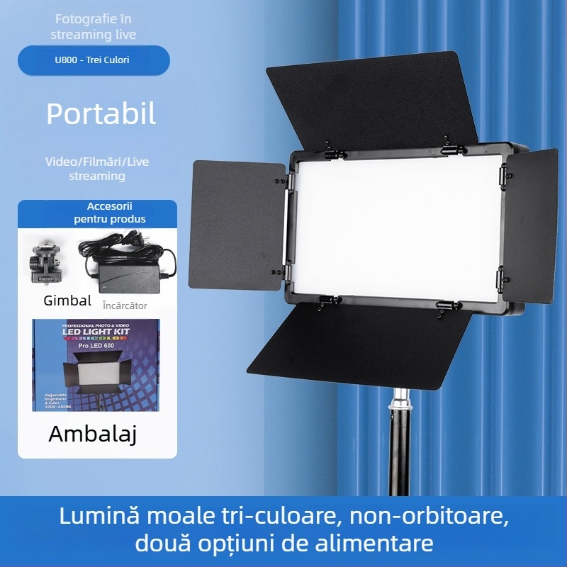 Lumină de umplere pentru fotografie LED416, cu trei temperaturi ale culorii, reglabilă 2500-9900K, 10-50W, 220V, pentru transmisiuni live, înregistrări video și fotografie de studio