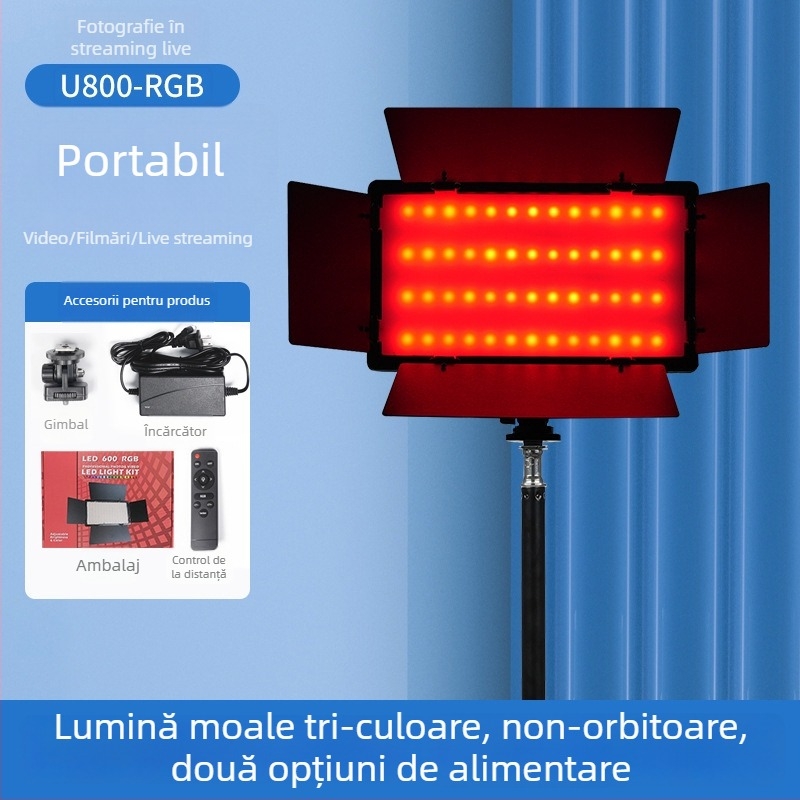 Lumină de umplere pentru fotografie LED416, cu trei temperaturi ale culorii, reglabilă 2500-9900K, 10-50W, 220V, pentru transmisiuni live, înregistrări video și fotografie de studio