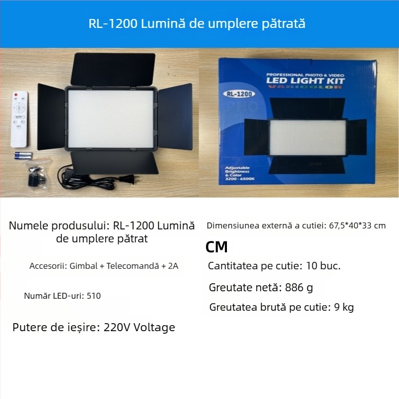 Lumină de umplere pentru fotografie LED416, cu trei temperaturi ale culorii, reglabilă 2500-9900K, 10-50W, 220V, pentru transmisiuni live, înregistrări video și fotografie de studio