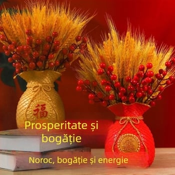 Buchet de ramuri de grâu uscate, iarbă uscată vopsită, ambalaj din carton