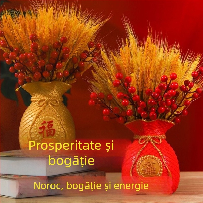 Buchet de ramuri de grâu uscate, iarbă uscată vopsită, ambalaj din carton