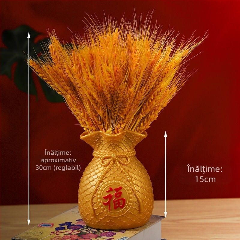 Buchet de ramuri de grâu uscate, iarbă uscată vopsită, ambalaj din carton