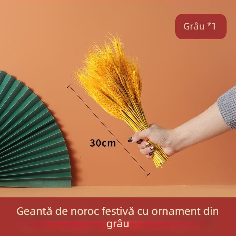 Buchet de ramuri de grâu uscate, iarbă uscată vopsită, ambalaj din carton