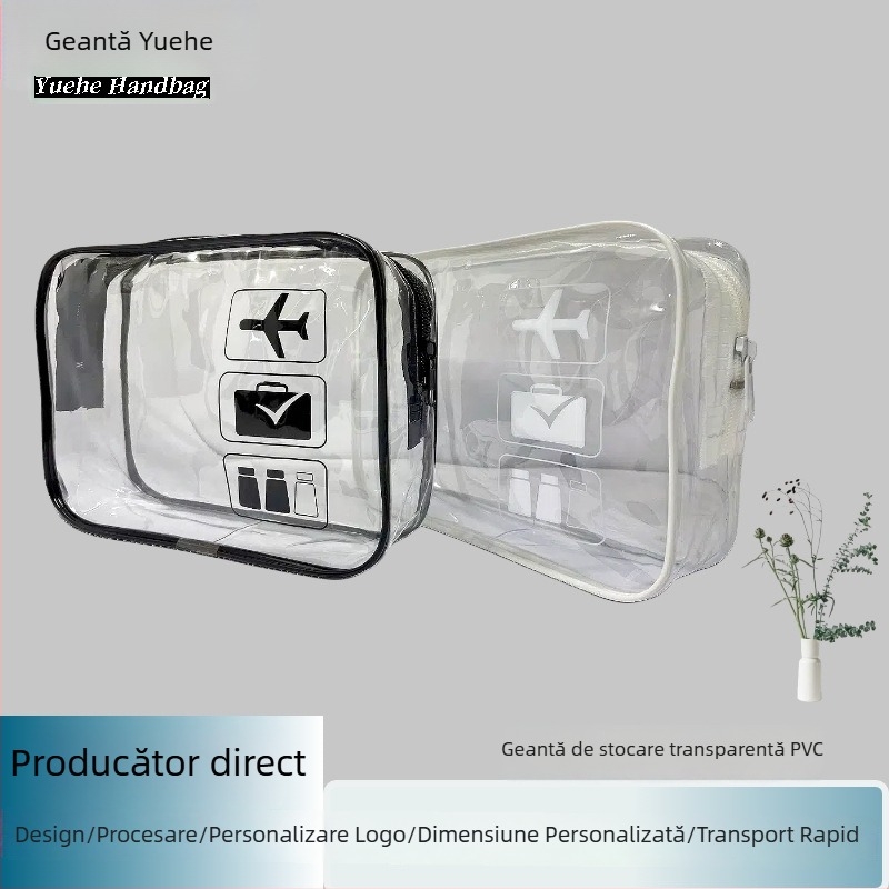 Geantă transparentă de machiaj din PVC pentru călătorii, portabilă, impermeabilă, cu capacitate mare