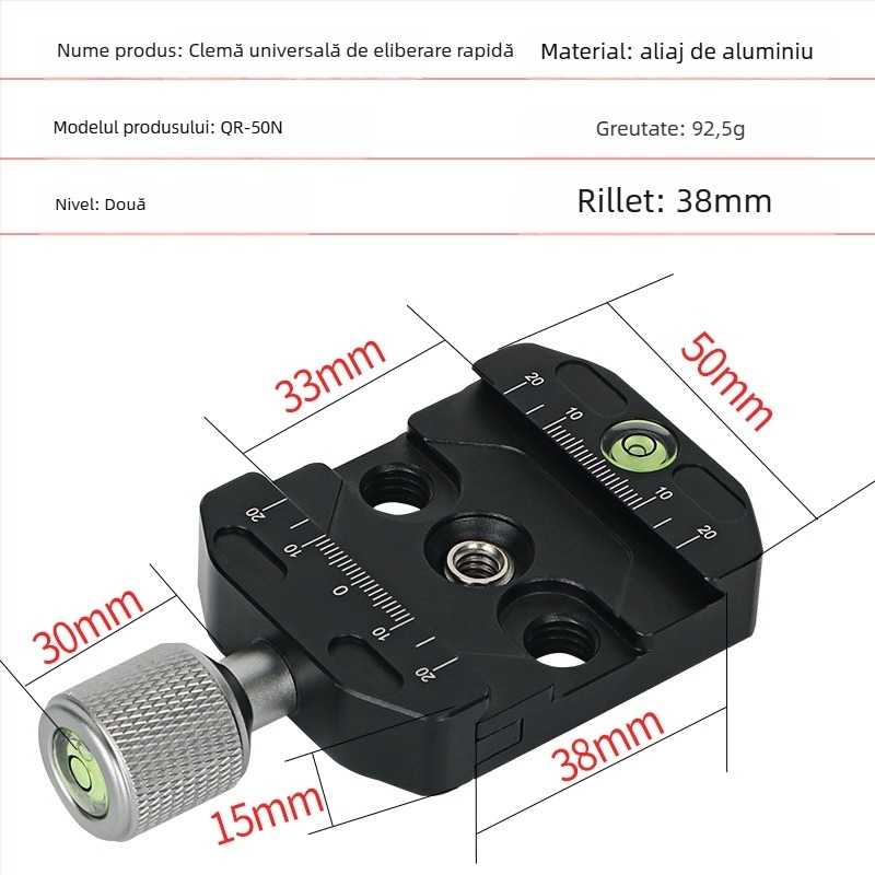 Placă DSLR pentru trepied — montaj Bayonet, aliaj de aluminiu, compatibilitate universală, utilizare în interior și exterior