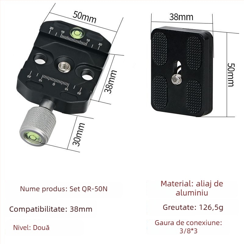 Placă DSLR pentru trepied — montaj Bayonet, aliaj de aluminiu, compatibilitate universală, utilizare în interior și exterior