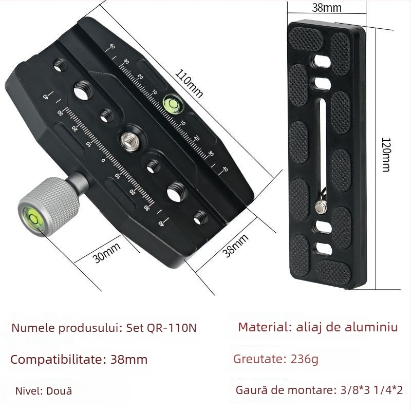 Placă DSLR pentru trepied — montaj Bayonet, aliaj de aluminiu, compatibilitate universală, utilizare în interior și exterior
