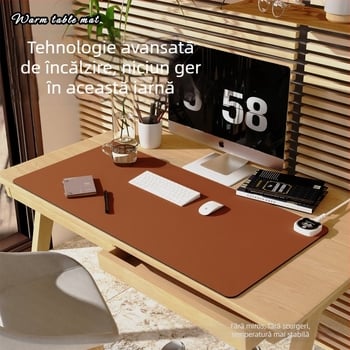 Pad încălzit pentru birou, mare, cu husă PU, 220V, 220W, încălzire cu placă de aluminiu, control inteligent al temperaturii (mai multe niveluri), protecție la supraîncălzire, protecție la suprasarcină și scurtcircuit