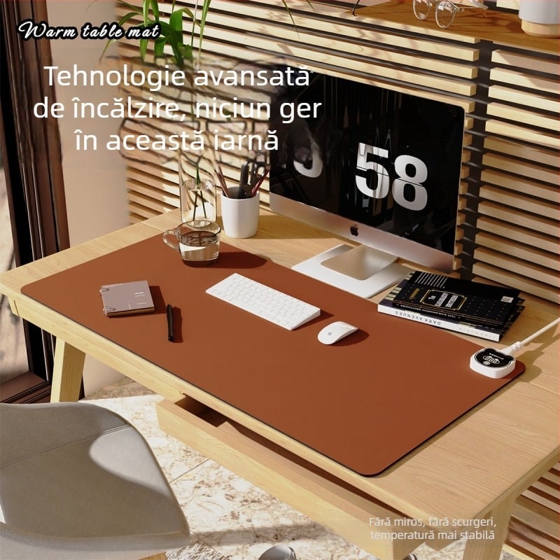 Pad încălzit pentru birou, mare, cu husă PU, 220V, 220W, încălzire cu placă de aluminiu, control inteligent al temperaturii (mai multe niveluri), protecție la supraîncălzire, protecție la suprasarcină și scurtcircuit