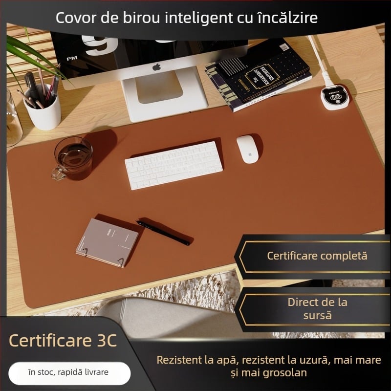 Pad încălzit pentru birou, mare, cu husă PU, 220V, 220W, încălzire cu placă de aluminiu, control inteligent al temperaturii (mai multe niveluri), protecție la supraîncălzire, protecție la suprasarcină și scurtcircuit