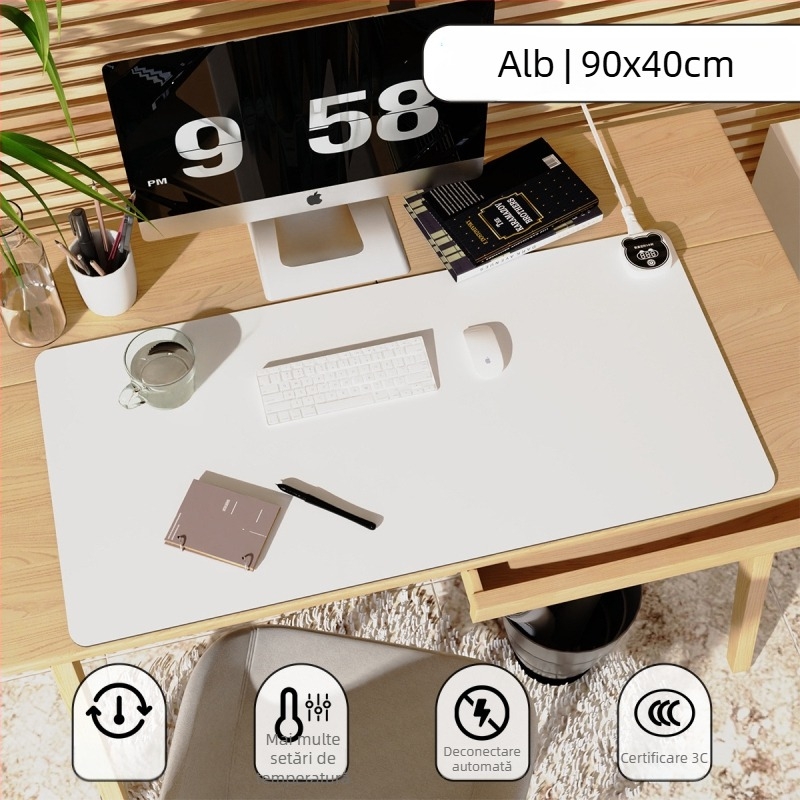 Pad încălzit pentru birou, mare, cu husă PU, 220V, 220W, încălzire cu placă de aluminiu, control inteligent al temperaturii (mai multe niveluri), protecție la supraîncălzire, protecție la suprasarcină și scurtcircuit