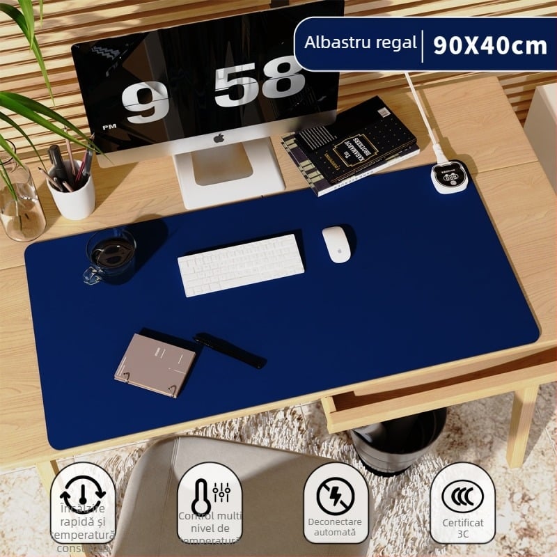 Pad încălzit pentru birou, mare, cu husă PU, 220V, 220W, încălzire cu placă de aluminiu, control inteligent al temperaturii (mai multe niveluri), protecție la supraîncălzire, protecție la suprasarcină și scurtcircuit