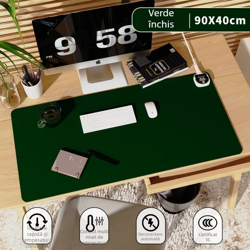 Pad încălzit pentru birou, mare, cu husă PU, 220V, 220W, încălzire cu placă de aluminiu, control inteligent al temperaturii (mai multe niveluri), protecție la supraîncălzire, protecție la suprasarcină și scurtcircuit