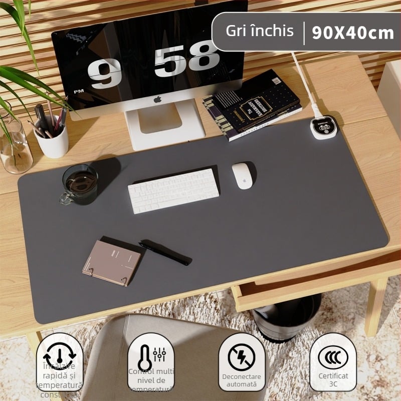 Pad încălzit pentru birou, mare, cu husă PU, 220V, 220W, încălzire cu placă de aluminiu, control inteligent al temperaturii (mai multe niveluri), protecție la supraîncălzire, protecție la suprasarcină și scurtcircuit