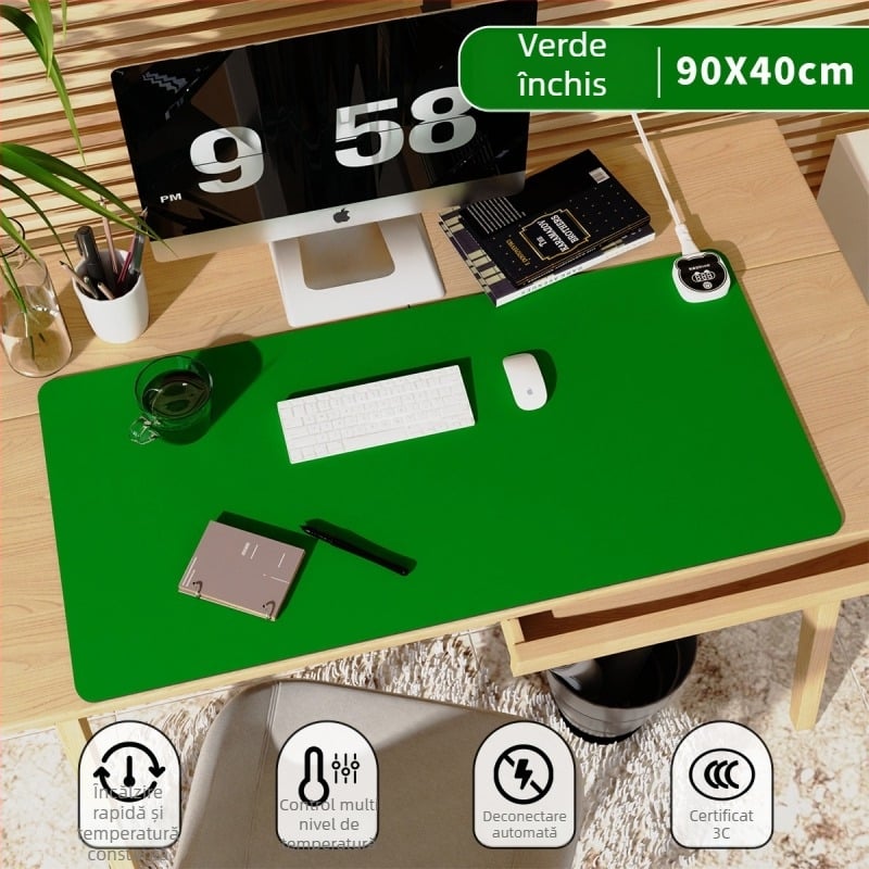 Pad încălzit pentru birou, mare, cu husă PU, 220V, 220W, încălzire cu placă de aluminiu, control inteligent al temperaturii (mai multe niveluri), protecție la supraîncălzire, protecție la suprasarcină și scurtcircuit