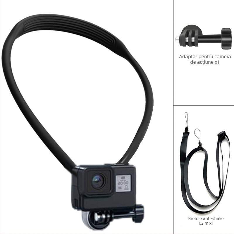Suport magnetic pentru telefon purtat la gât, pentru perspectivă din prima persoană la nivelul pieptului, stabilizare antișoc, construcție din silicon/aliaj/plastic, pentru camere de pescuit și sportive