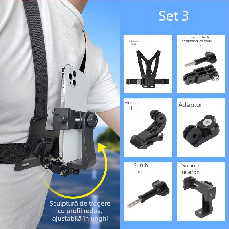 Suport pentru telefon pe piept pentru filmare din perspectiva primului personaj | Tip: Lazy Man Bracket; Material: Plastic; Stil: General