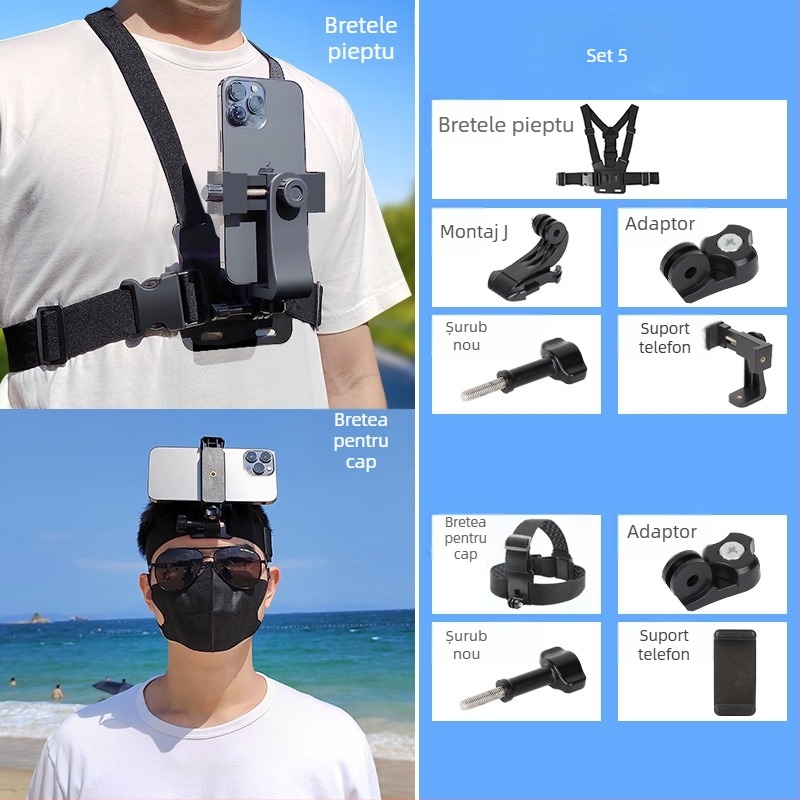 Suport pentru telefon pe piept pentru filmare din perspectiva primului personaj | Tip: Lazy Man Bracket; Material: Plastic; Stil: General