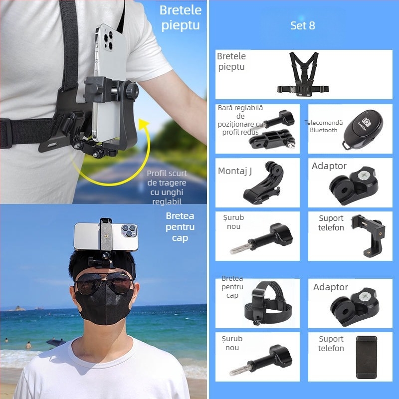 Suport pentru telefon pe piept pentru filmare din perspectiva primului personaj | Tip: Lazy Man Bracket; Material: Plastic; Stil: General