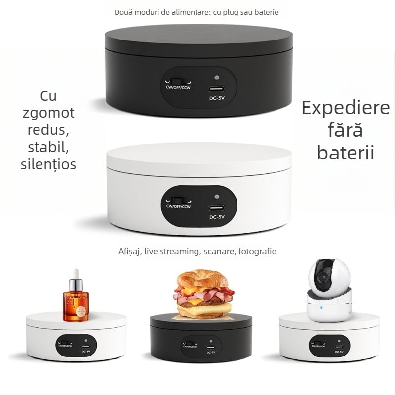 Turntable king Platformă fotografică rotativă electrică ND120 – Carcasă din plastic, capacitate de încărcare 2–5 kg, pentru filmări și prezentări