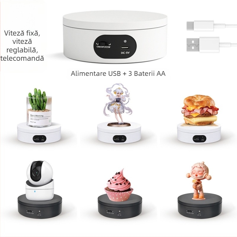 Turntable king Platformă fotografică rotativă electrică ND120 – Carcasă din plastic, capacitate de încărcare 2–5 kg, pentru filmări și prezentări