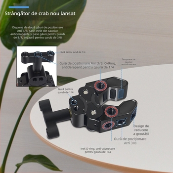 Braț magic pentru cameră cu clemă în formă de C, aliaj de aluminiu, diametrul tubului 15–40 mm, portanță 20 kg, greutate 200 g